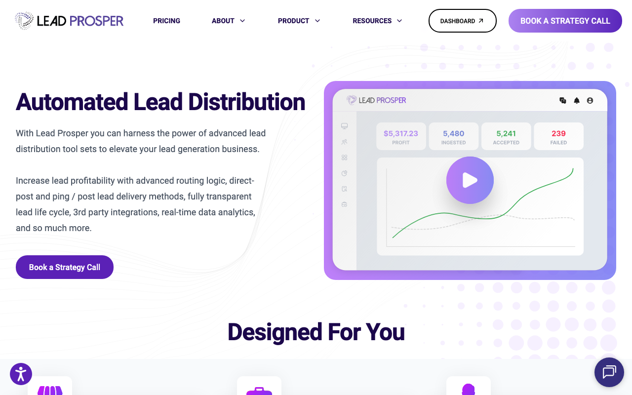LeadProsper homepage, lead distribution and ping-post platform