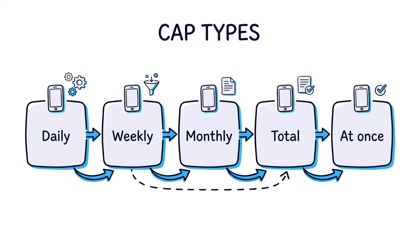 call capping cap types shown as five boxes for daily, weekly, monthly, total and concurrent limits