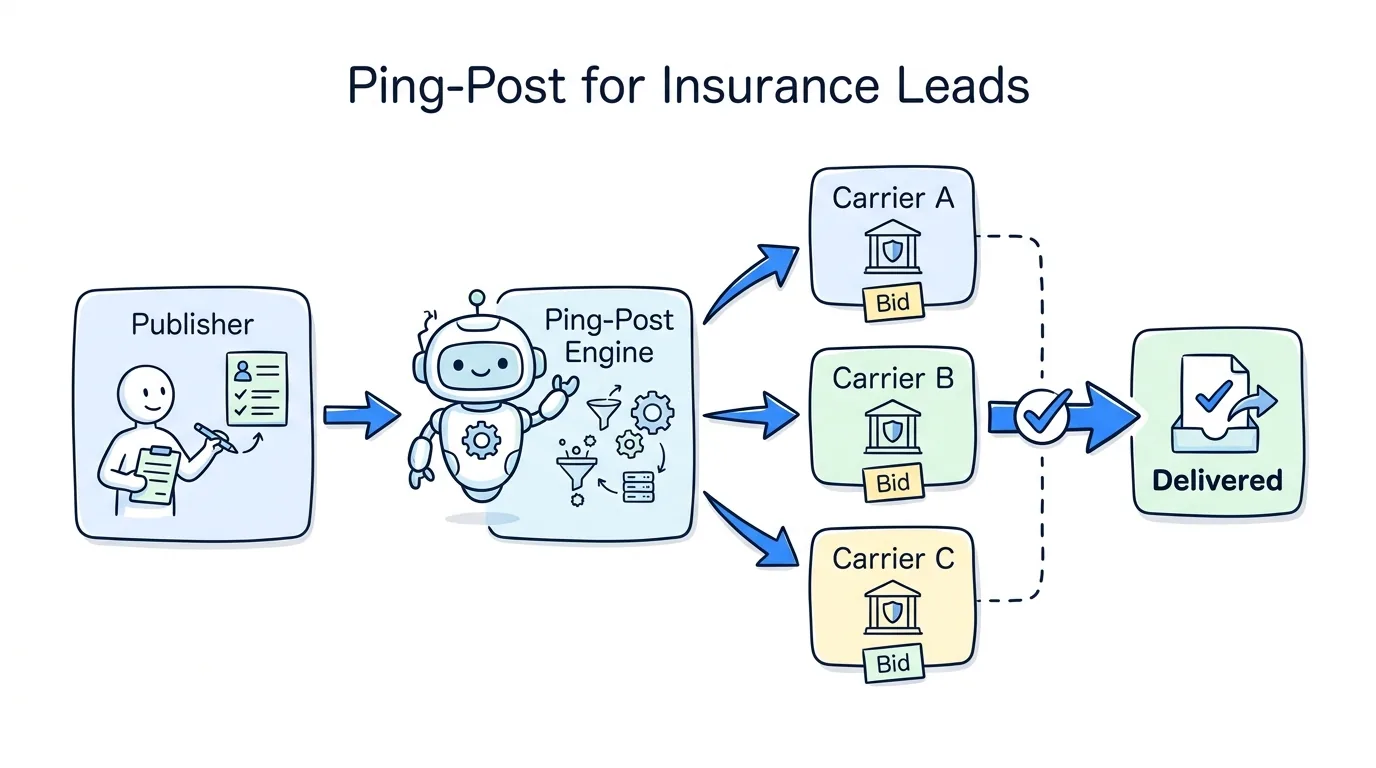 health insurance lead generation ping post auction from publisher to carriers bidding to delivery to the winner
