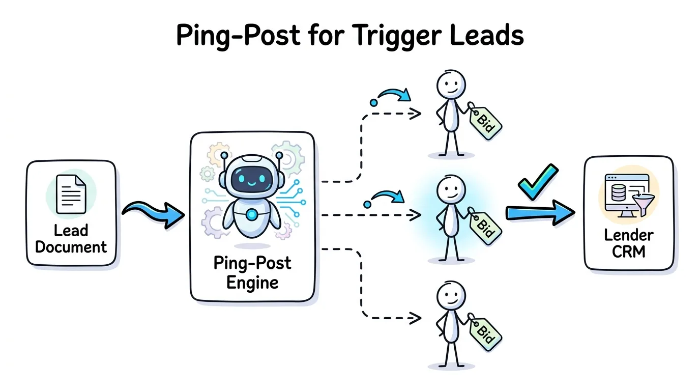 mortgage trigger leads ping post routing where lenders bid and the winning lender receives the lead in its CRM