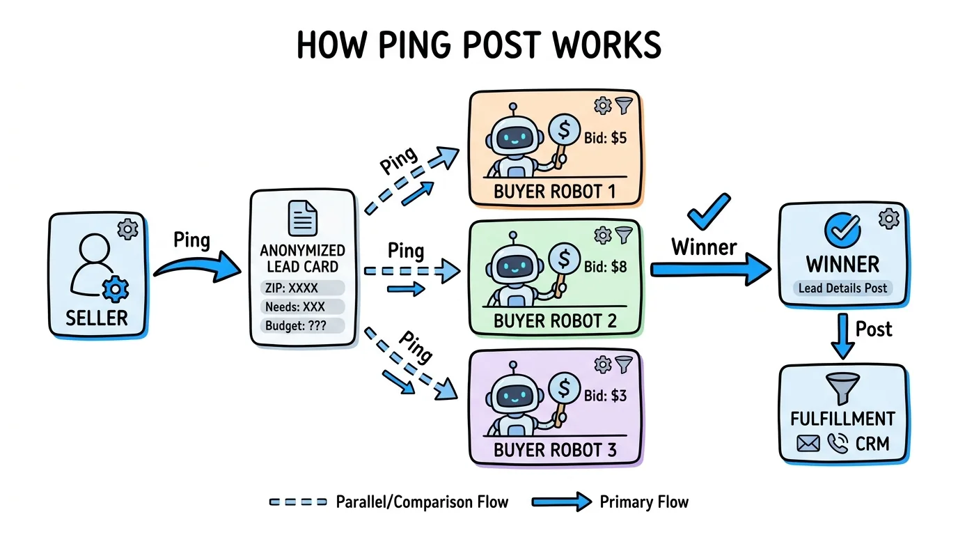 How ping post lead distribution works with buyer bidding