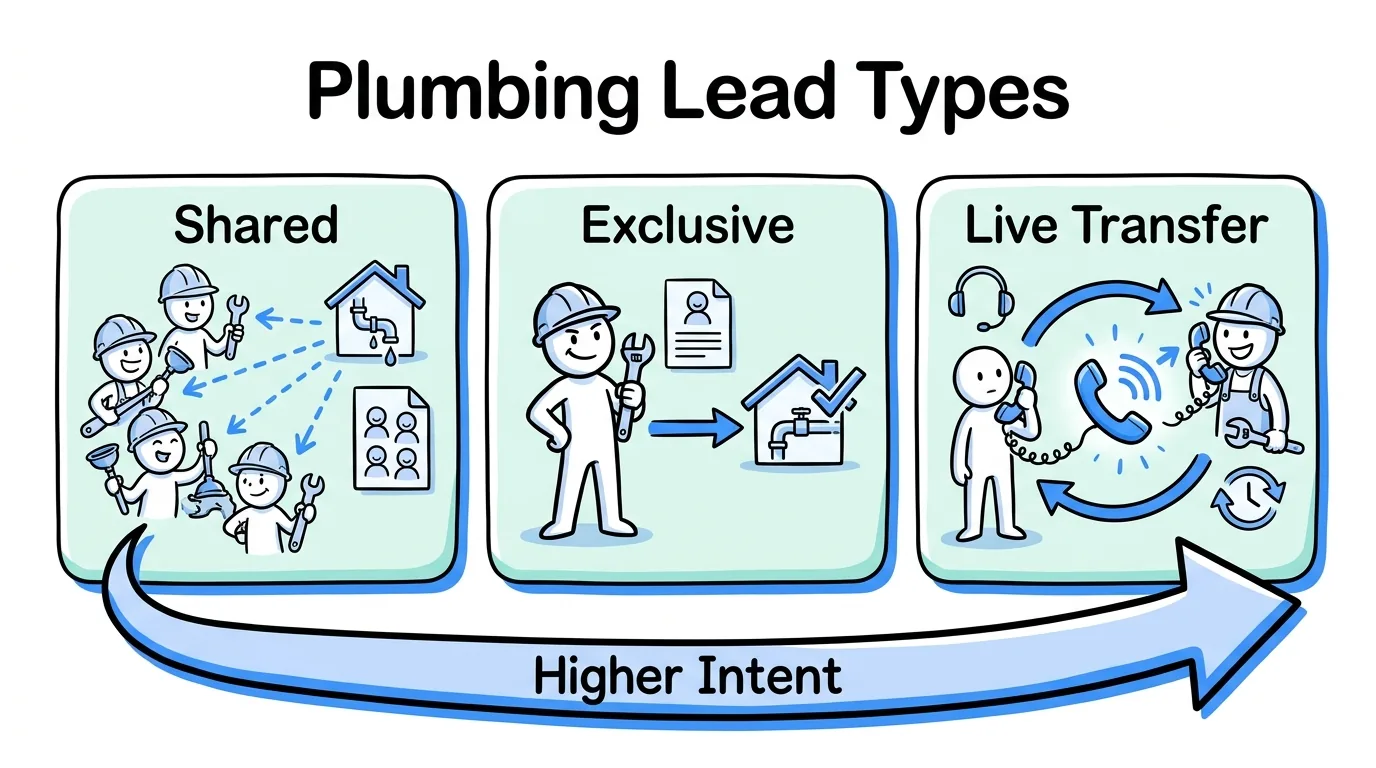 plumbing lead generation lead types compared as shared, exclusive, and live transfer
