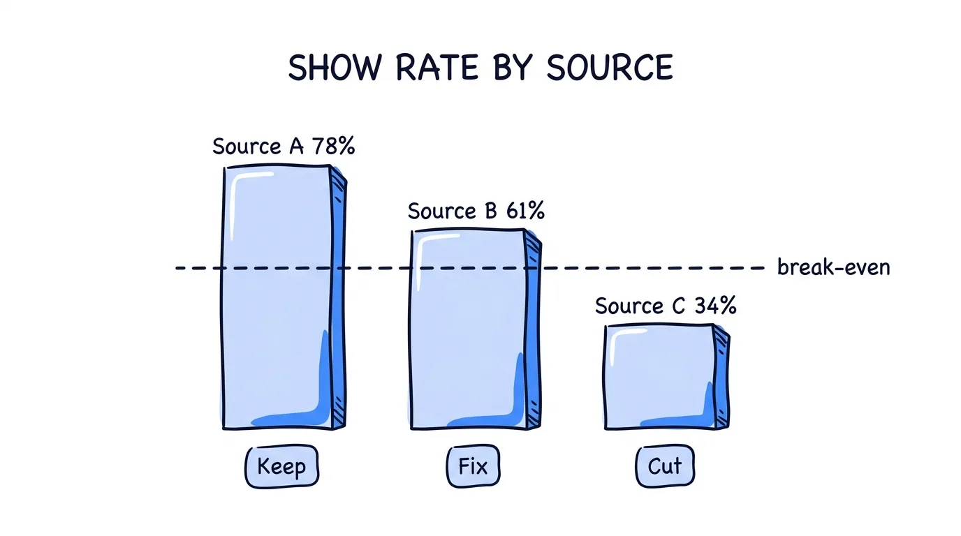 How to reduce no-show appointments by comparing show rate per traffic source and cutting the weakest source