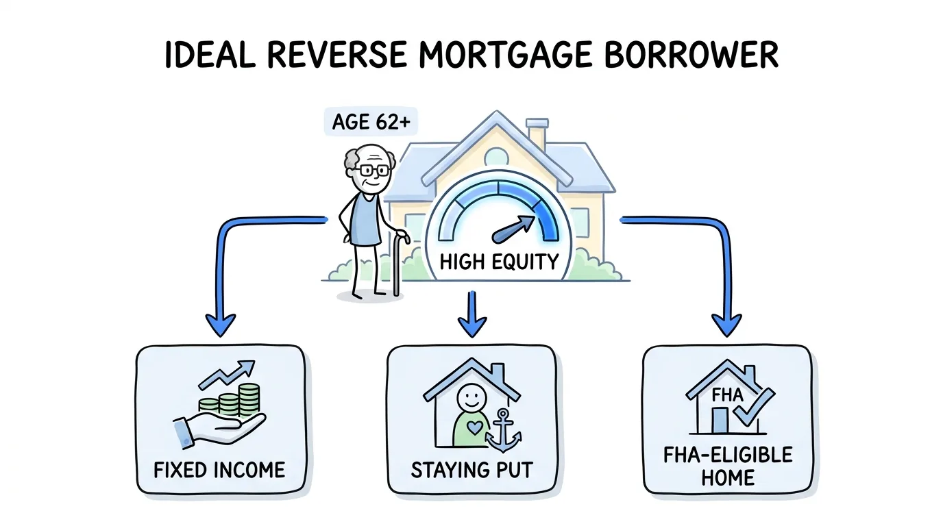 reverse mortgage lead generation ideal borrower aged 62 plus with high home equity, fixed income, and an FHA eligible home