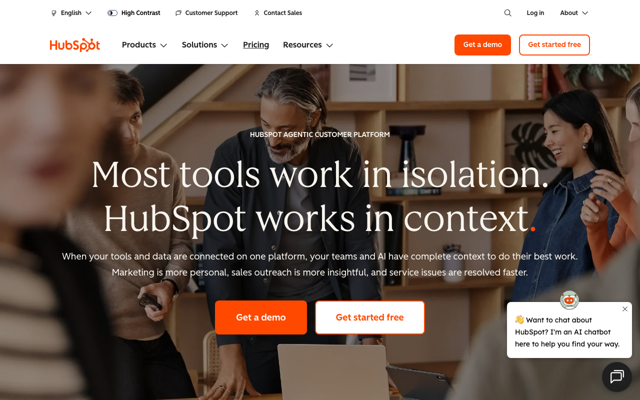 HubSpot Lead Scoring homepage, CRM and marketing platform