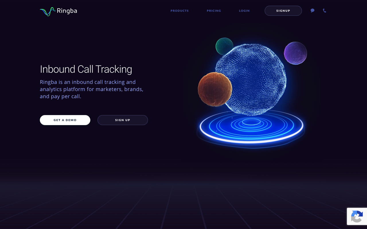 Ringba homepage, pay-per-call tracking platform