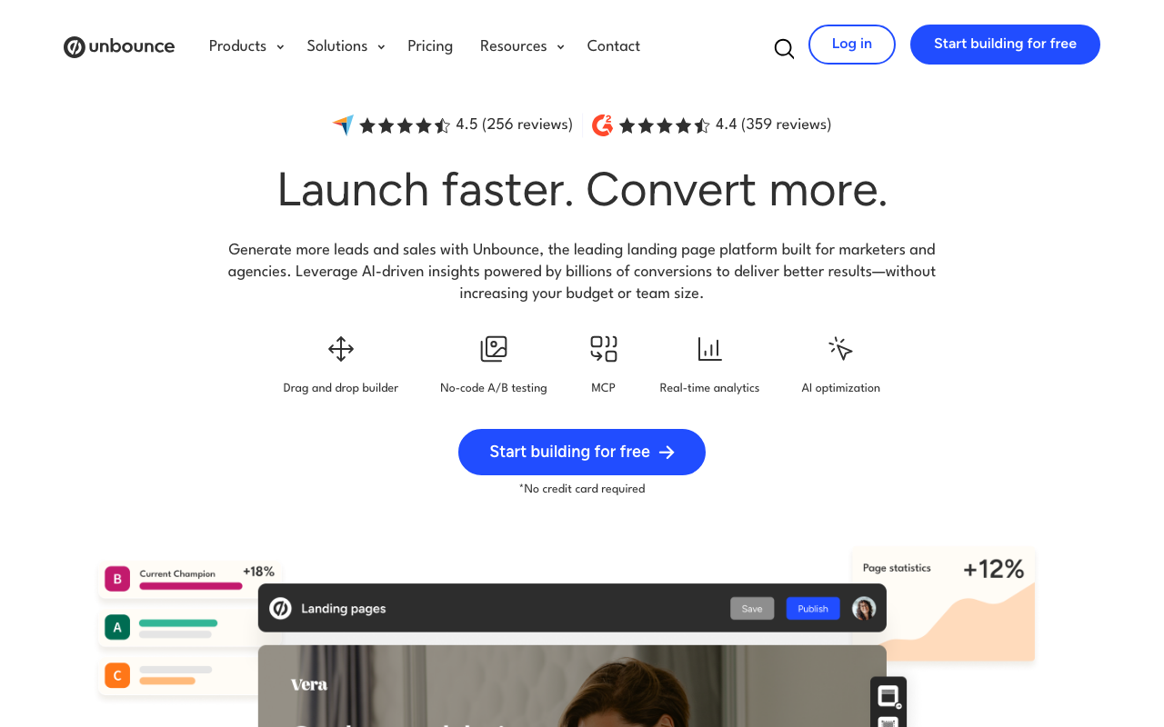 Unbounce homepage, landing page builder