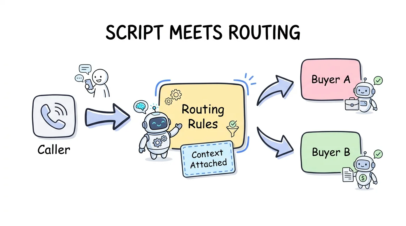 call transfer script paired with a routing platform that attaches caller context and connects the buyer who should take the transfer