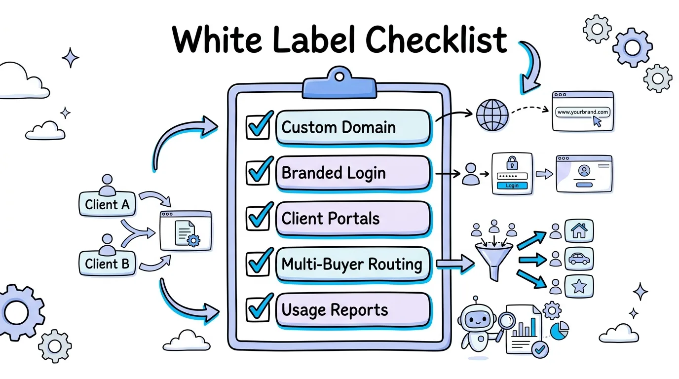 white label call tracking software checklist of custom domain, branded login, client portals, multi-buyer routing, and usage reports